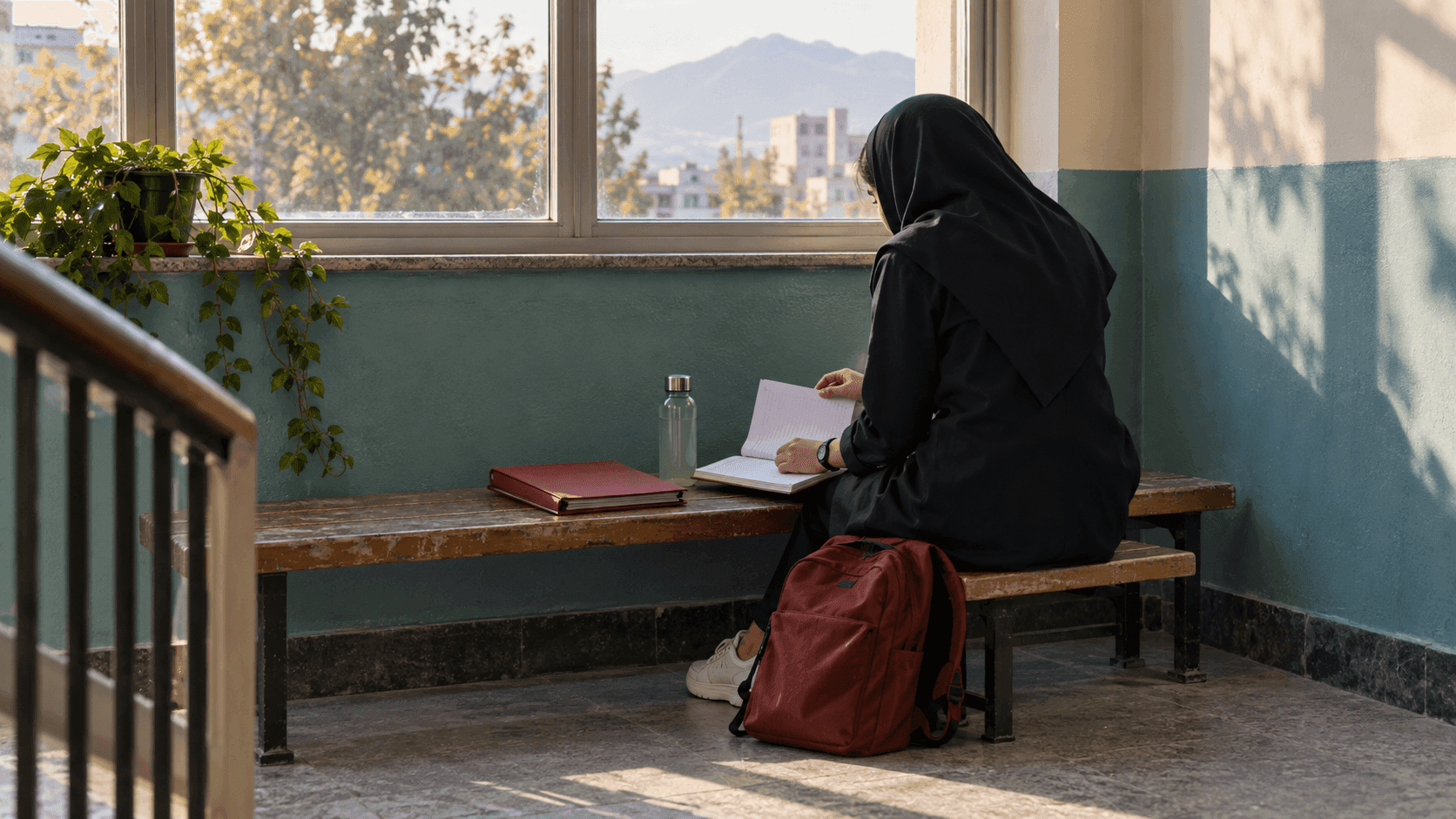دانش‌آموز ایرانی در فاصلهٔ دو امتحان، دفتر قبلی را می‌بندد و دفتر درس بعدی را باز می‌کند