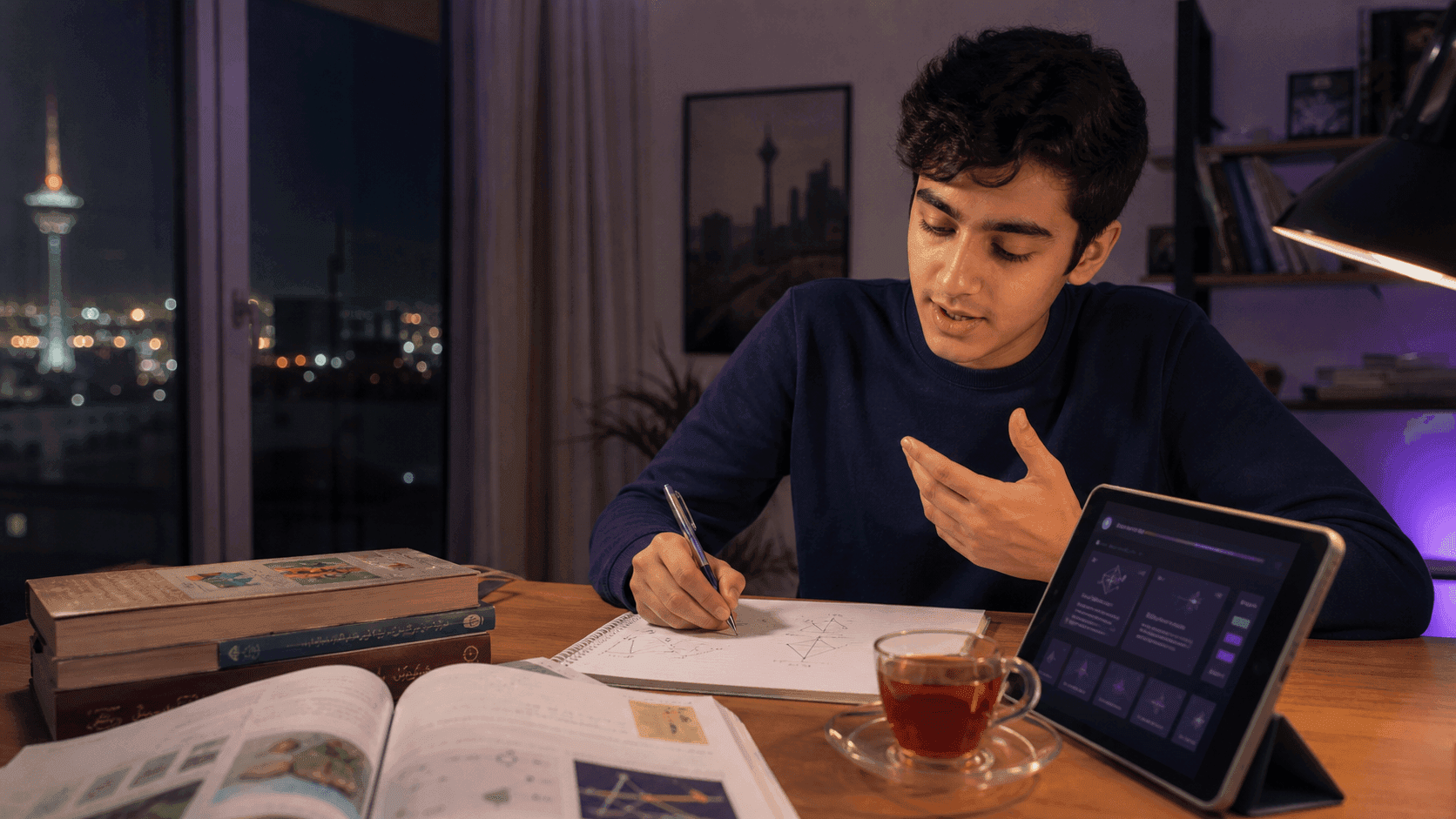 دانش‌آموز ایرانی در حال استفاده از تکنیک فاینمن برای درس خواندن
