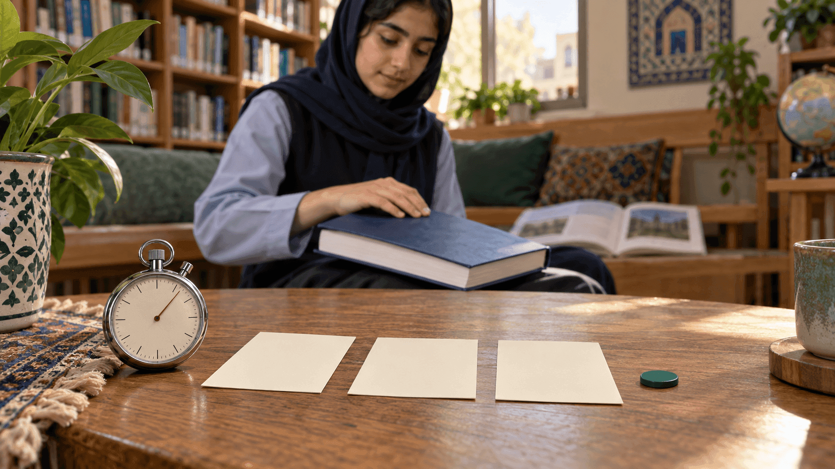 دانشآموز پس از بستن کتاب، سرعت خواندن را با پرسشهای فهم و زمانسنج میسنجد