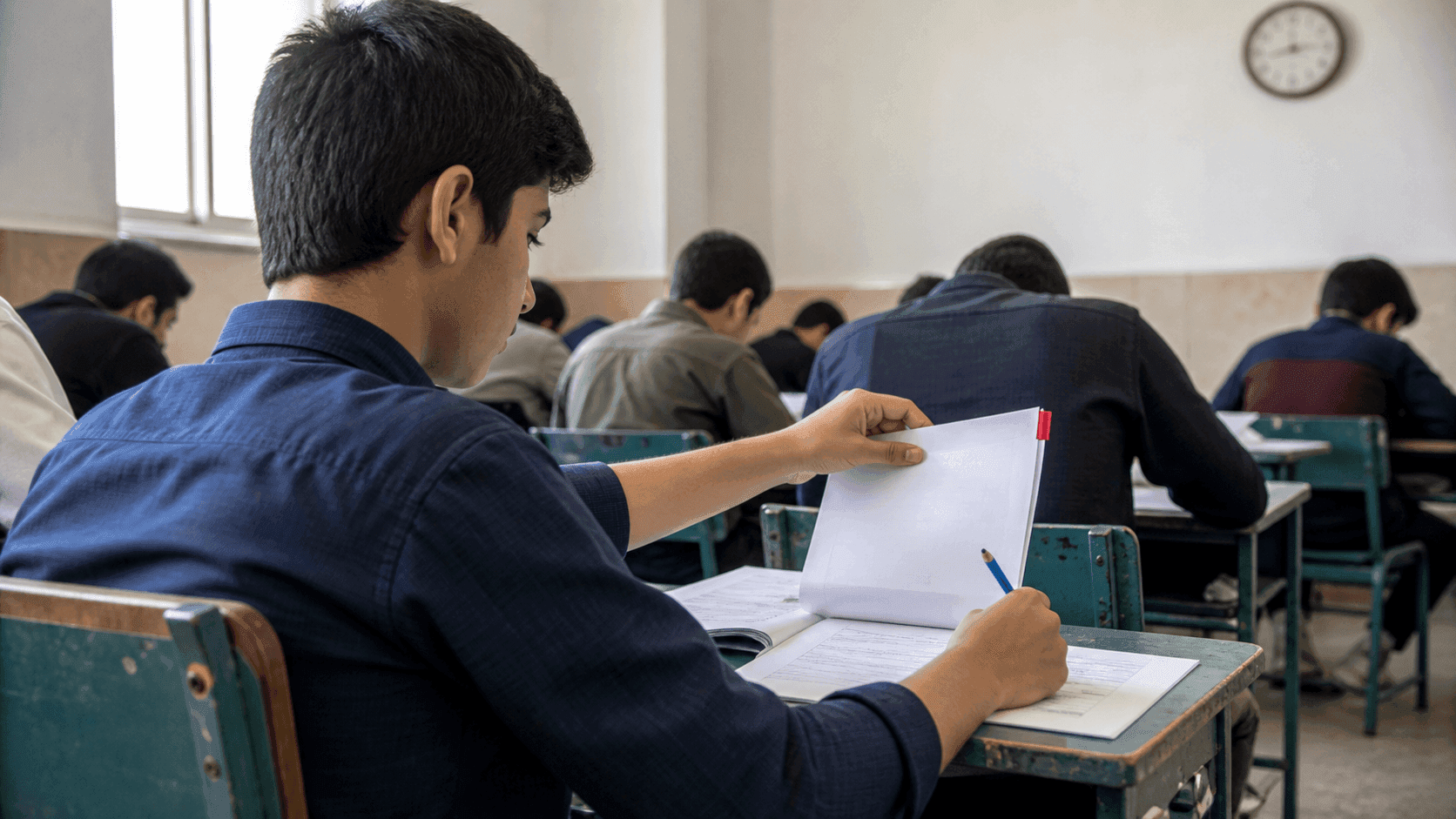 دانشآموز در جلسهٔ امتحان با علامتگذاری سؤال سخت به سؤال بعدی میرود