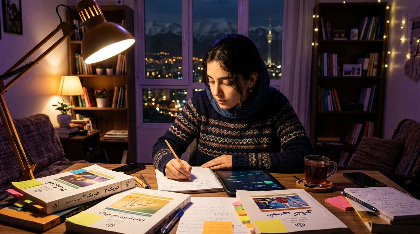 مطالعه شب امتحان دانشآموز ایرانی با کتابهای درسی