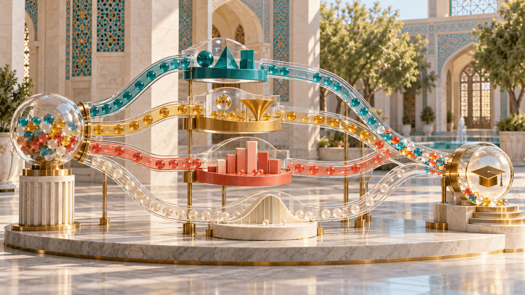 مدل شفاف چهارشاخه برای نمایش مسیر مباحث آمار و احتمال کنکور